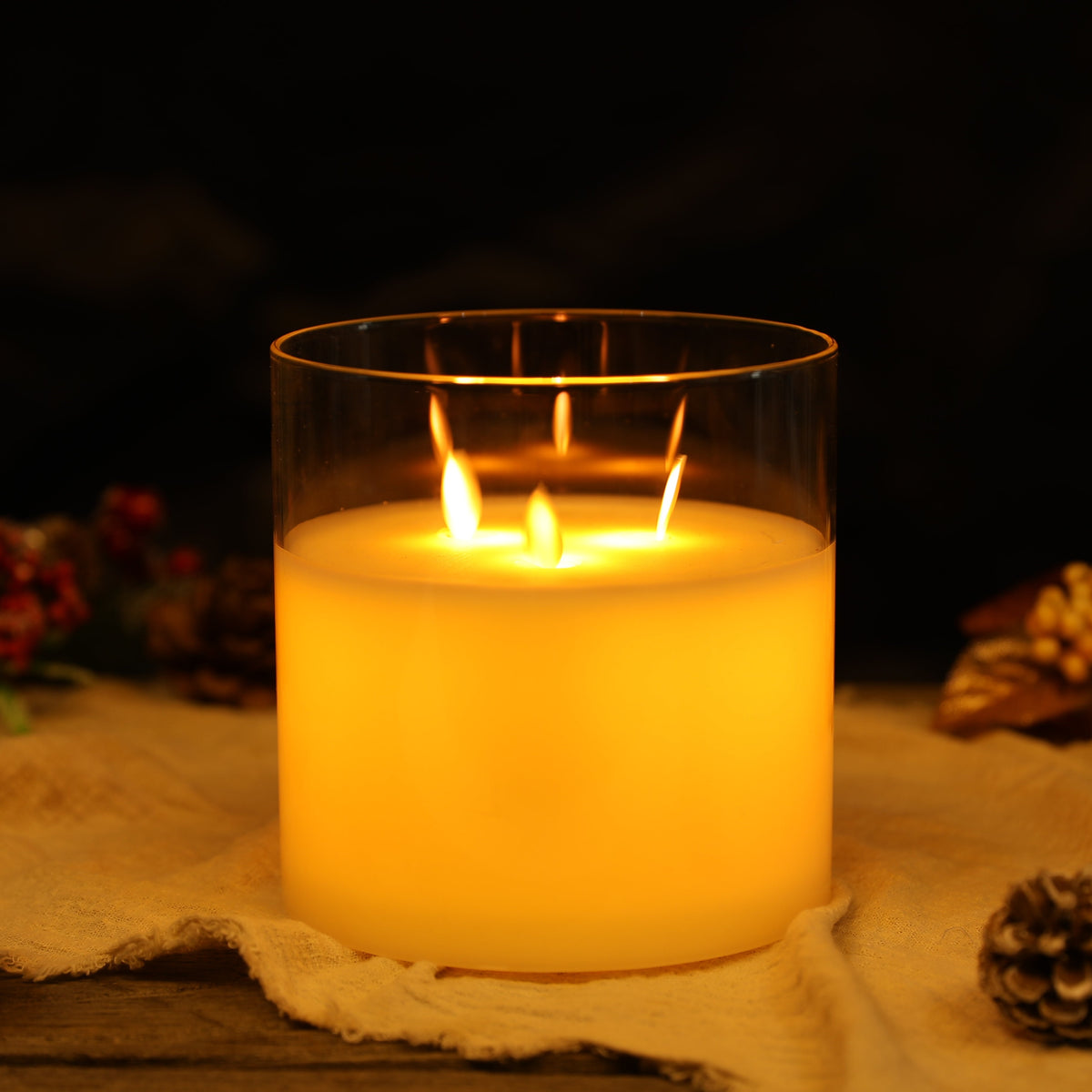 6''High 3-Wick Glass Battery Operated Flameless Candles