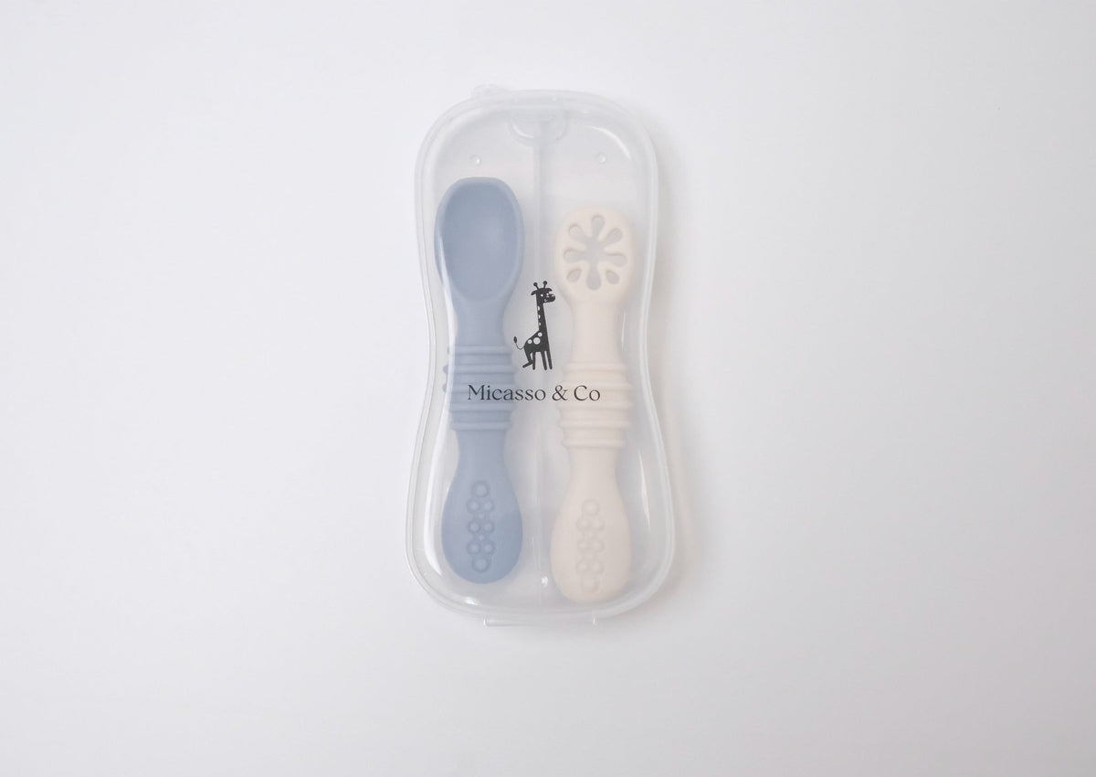 BLW Silicone Spoons - Set of 6 - Pale blue & White