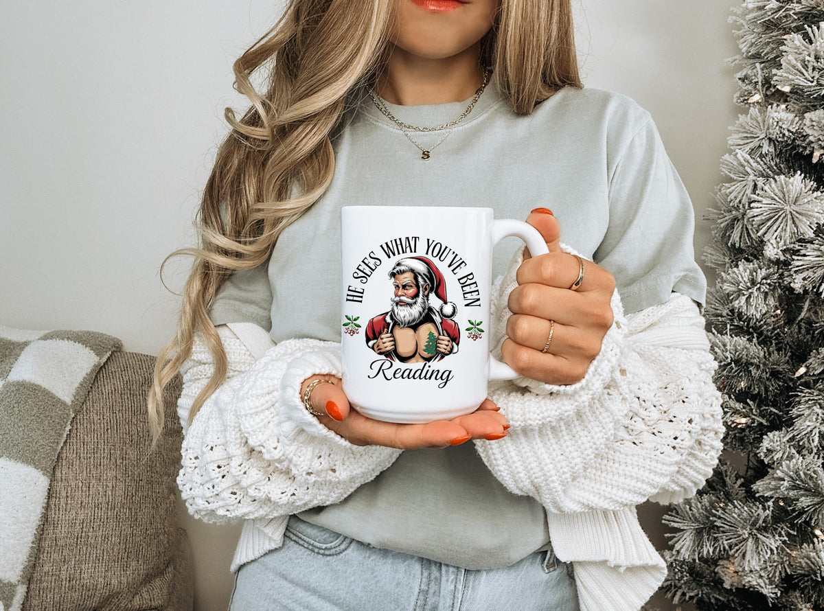 Santa sees what you've been reading | 15oz Ceramic Coffee Mug