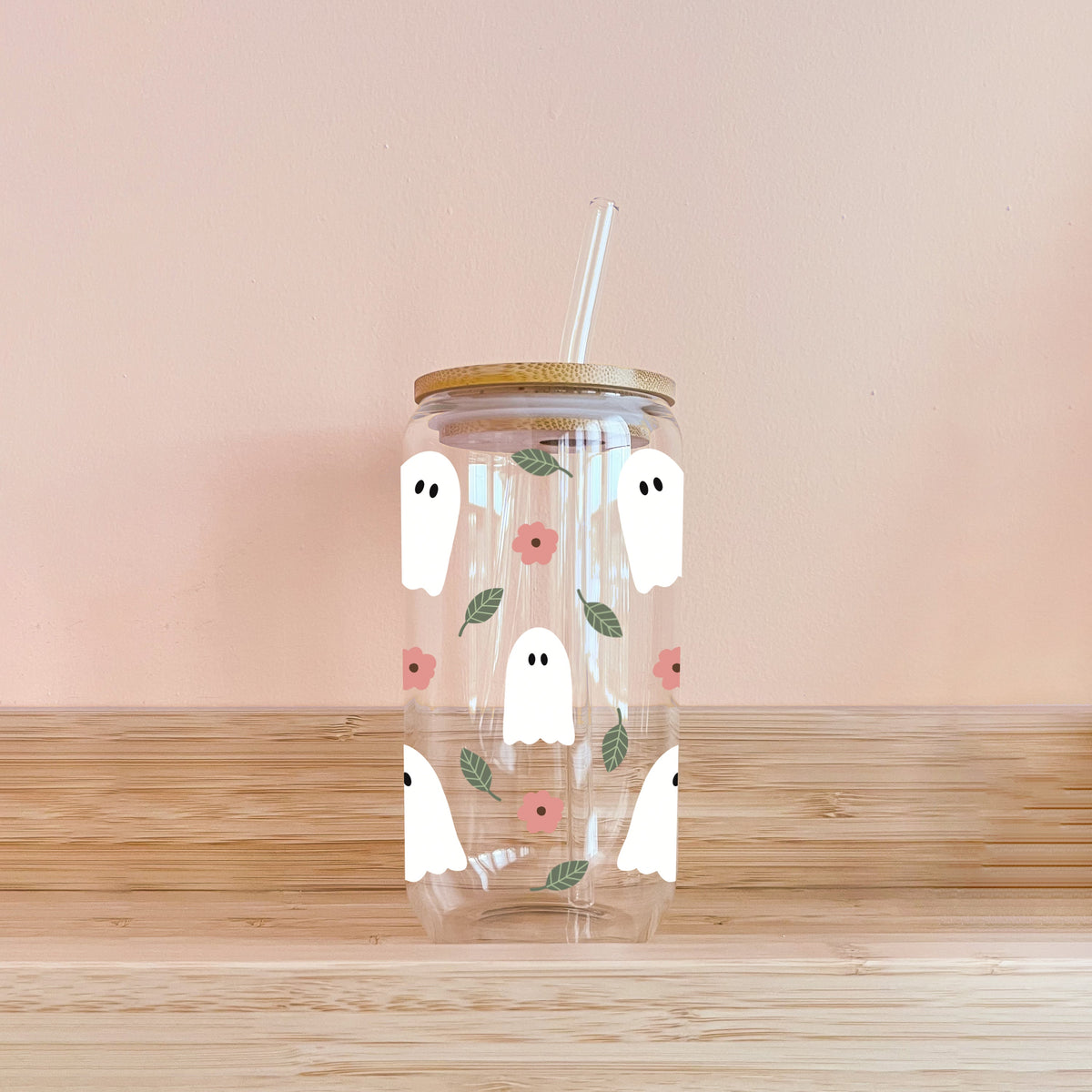 Ghost Glass Tumbler with Bamboo Lid & Glass Straw | 16oz