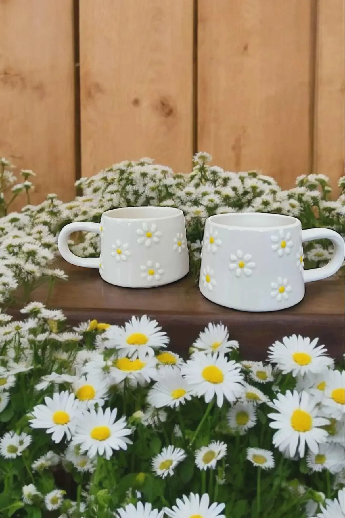 Handmade Yellow Daisy Ceramic Mug Set