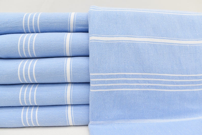 Light Blue Monaco Turkish Towel – Lightweight Quick Dry Beach & Bath Towel, Luxury Turkish Cotton Spa Towel, Travel & Pool Towel-2
