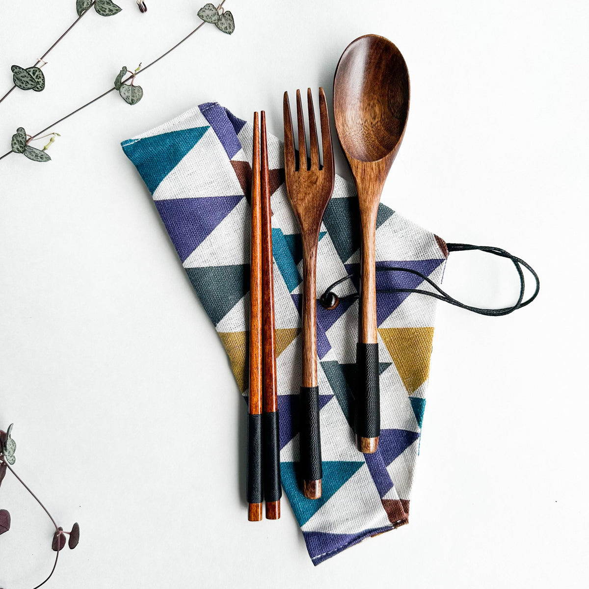 Reusable Handmade Natural Wood Cutlery Set - Plastic Free Biodegradable Japanese Style Utensil Set - Zero Waste Spoon |  Fork | Chopstick