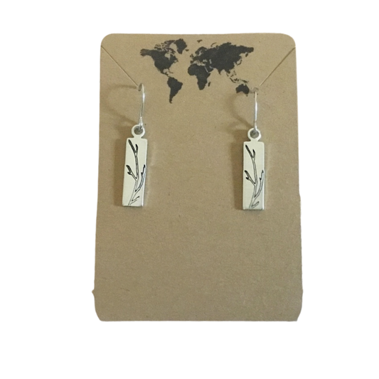 Tree branch small rectangular earrings in silver color