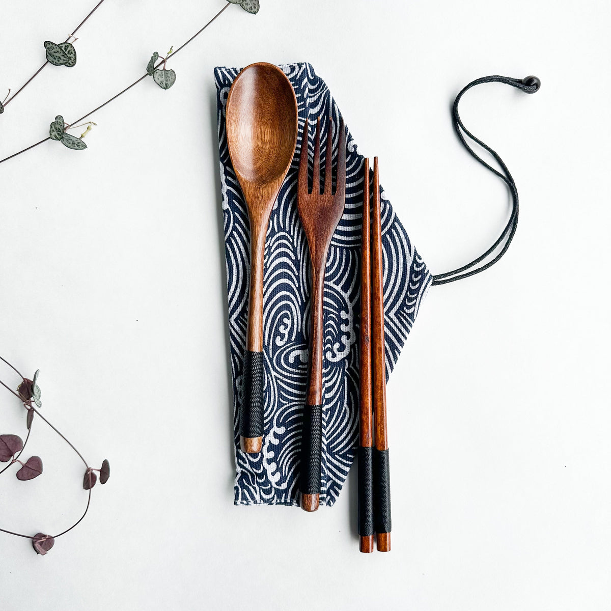 Reusable Handmade Natural Wood Cutlery Set - Plastic Free Biodegradable Japanese Style Utensil Set - Zero Waste Spoon |  Fork | Chopstick