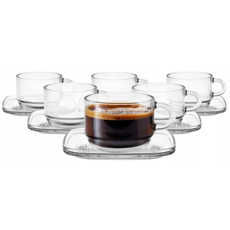 Stackable Glass Coffee Cup & Saucer 9 oz - LAV COZY - Set of 6
