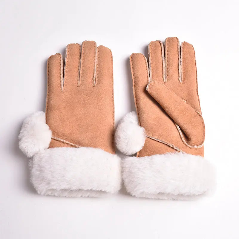 Women's Pompom Hand Stitched Merino Sheepskin Gloves