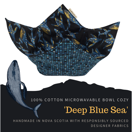 100% Cotton Microwavable Bowl Cozy - Deep Blue Sea-0