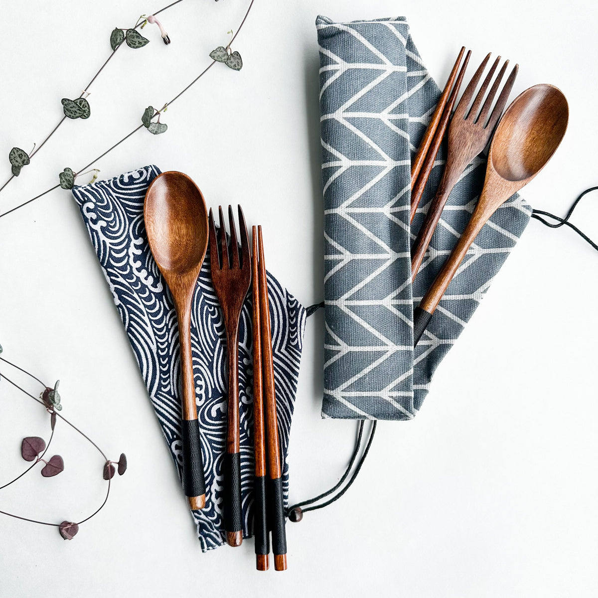 Reusable Handmade Natural Wood Cutlery Set - Plastic Free Biodegradable Japanese Style Utensil Set - Zero Waste Spoon |  Fork | Chopstick