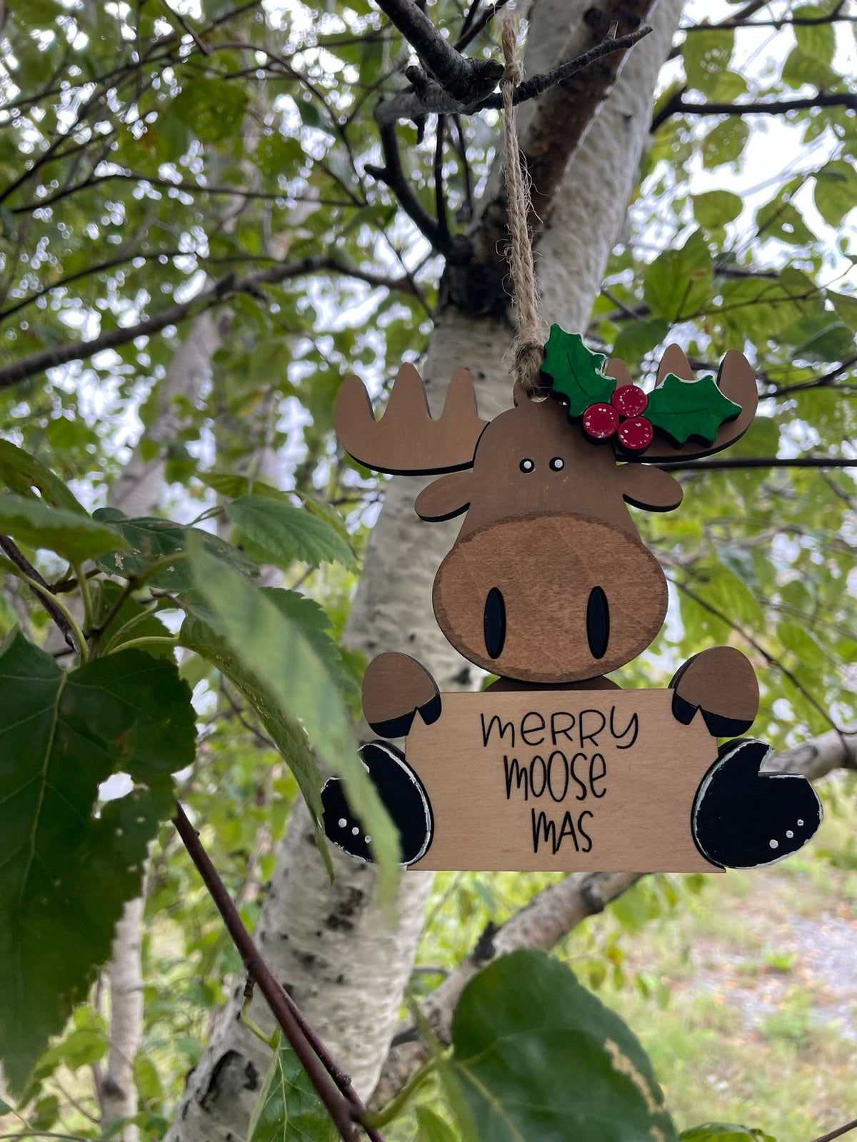 Hand-Painted “Merry Moose-Mas” Wooden Ornament