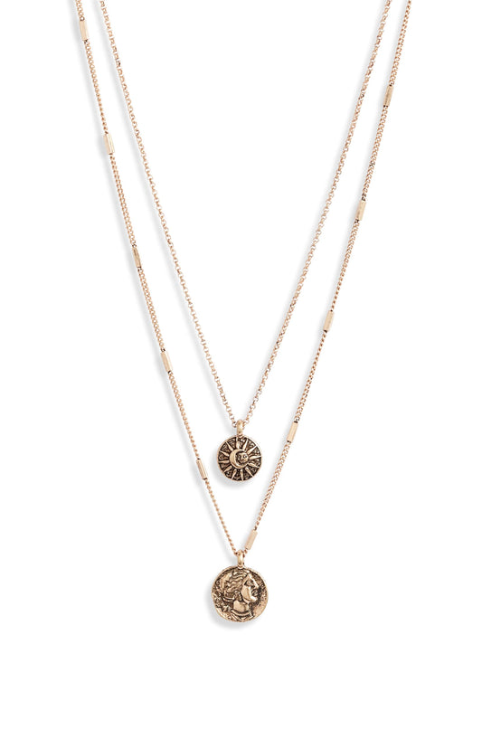 Soleil Coin Charm Necklace | Dual Layer Gold