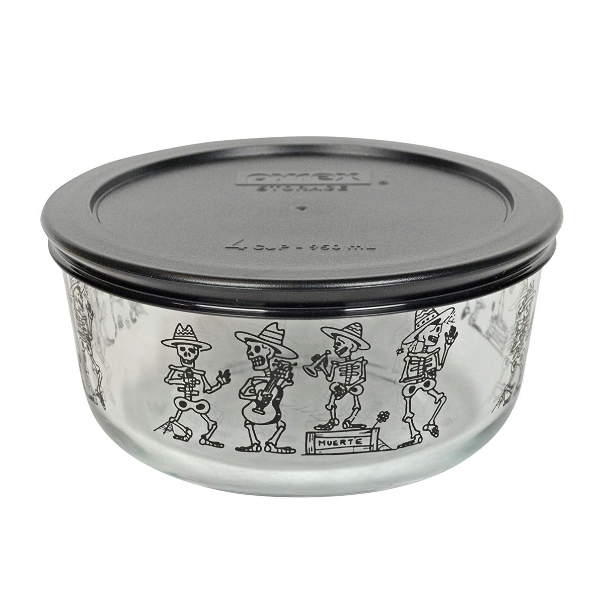 4 Cup Decorated Pyrex Halloween Mariachi Skeleton