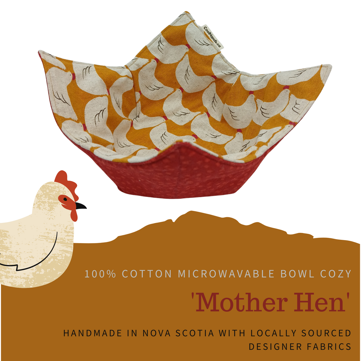 100% Cotton Microwavable Bowl Cozy - Mother Hen-0