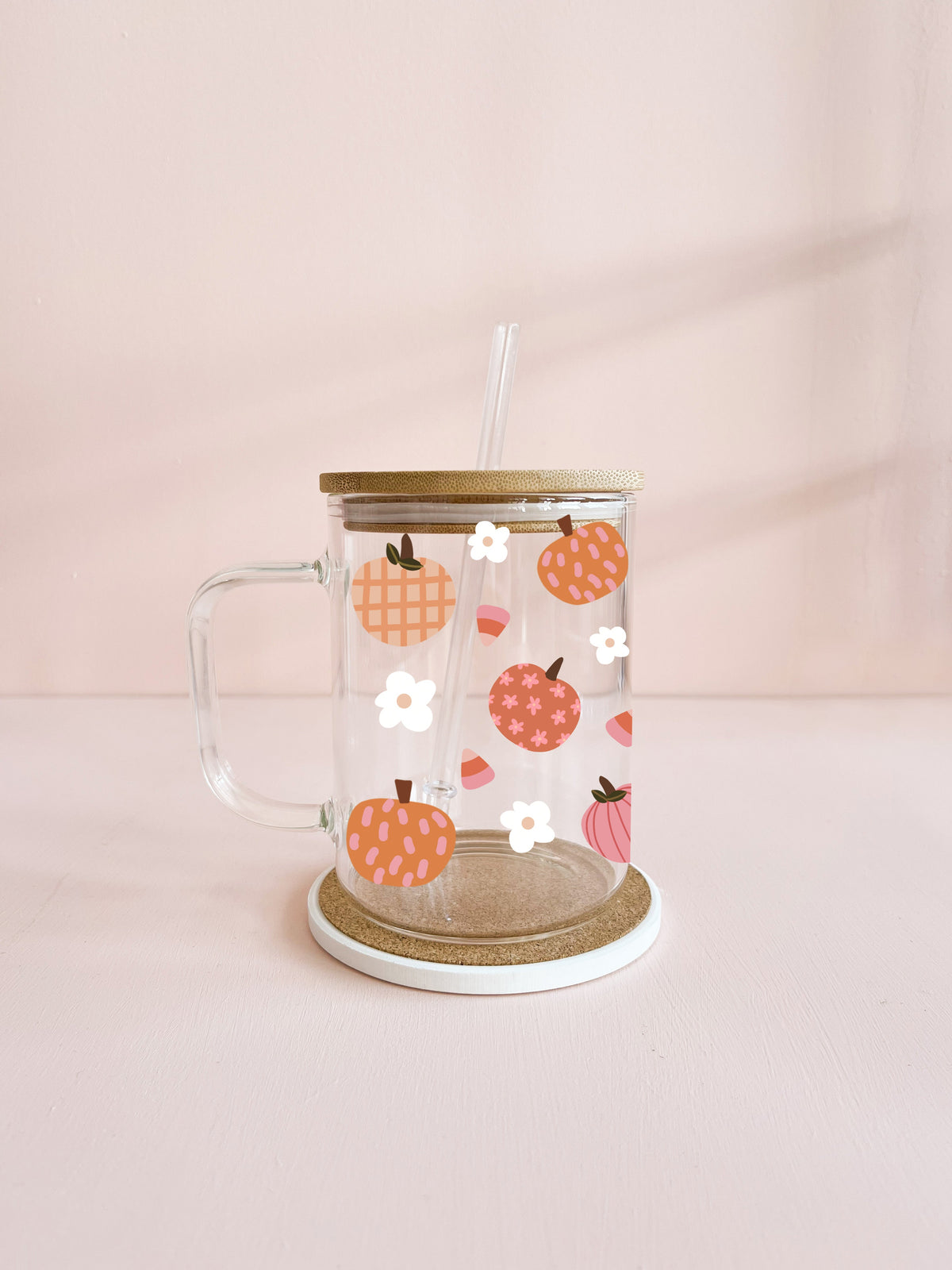 Boho Floral Pumpkin Tumbler with Bamboo Lid & Straw