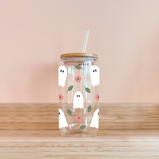 Ghost Glass Tumbler with Bamboo Lid & Glass Straw | 16oz