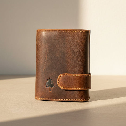 Men's RFID-Blocking Leather Trifold Wallet – Pop-Up Card Ejector & Coin Pocket