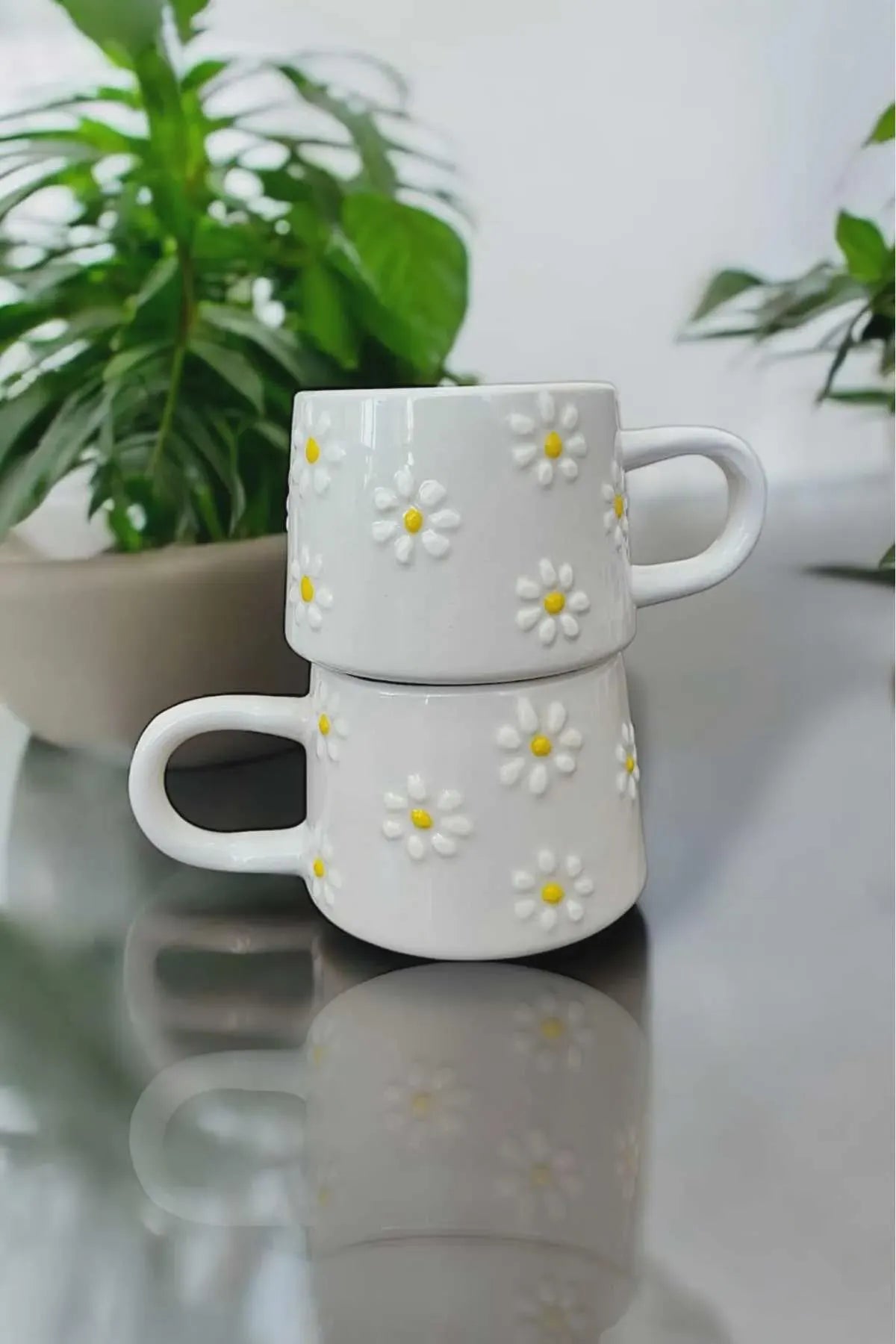 Handmade Yellow Daisy Ceramic Mug Set