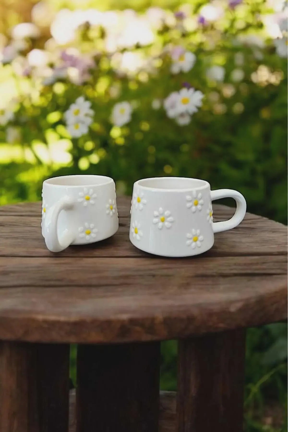 Handmade Yellow Daisy Ceramic Mug Set