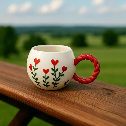 Handmade Floral Ceramic Mug with Bubble Handles