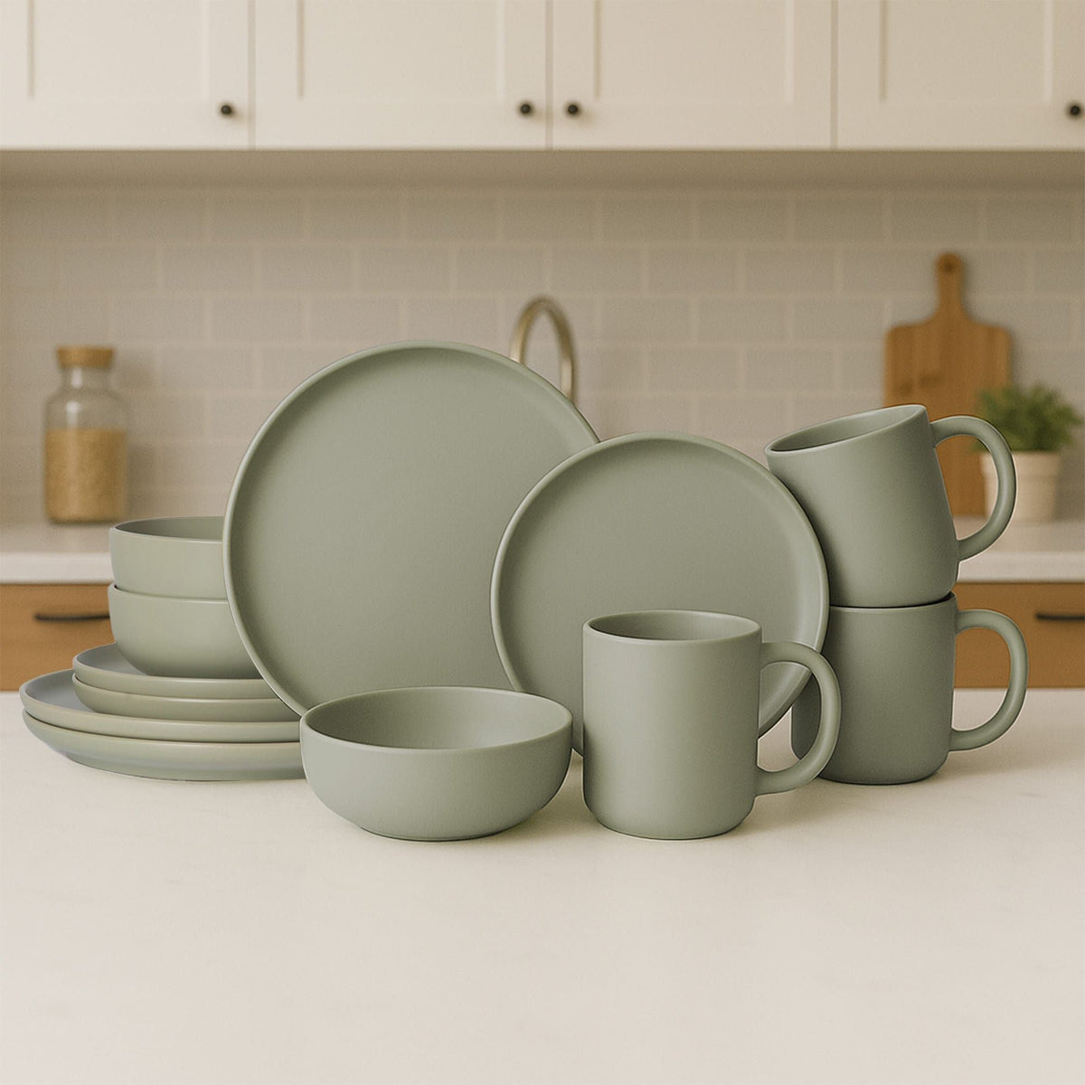 12-Piece Stoneware Dinnerware Set with Mugs — Green