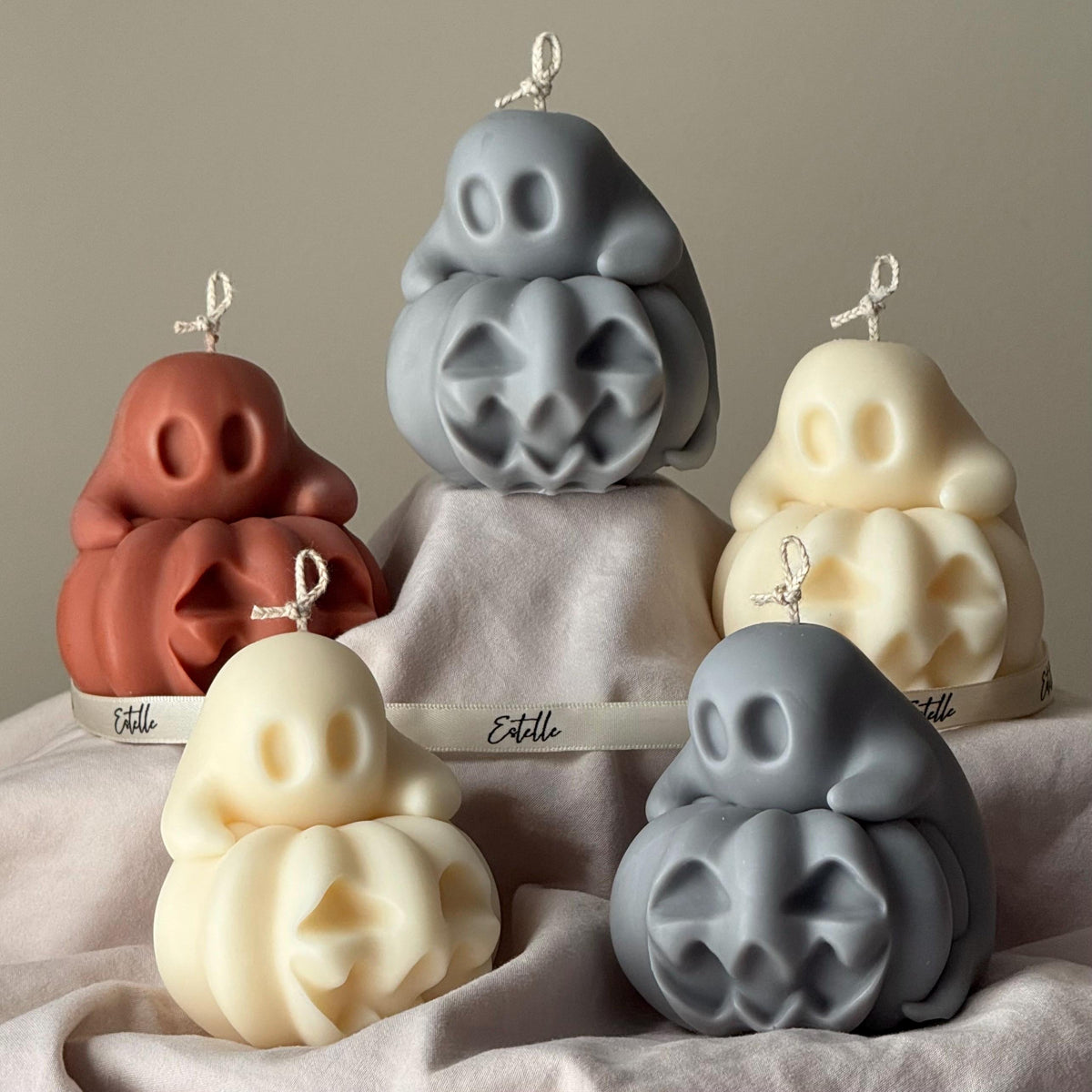 Handmade Spooky Pumpkin Ghost Candle: Halloween Soy Wax Decor