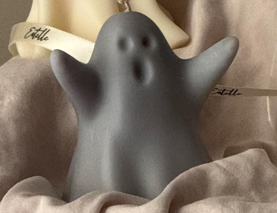 Handmade Ash Halloween Ghost Candle: Sculptural Soy Wax Decor