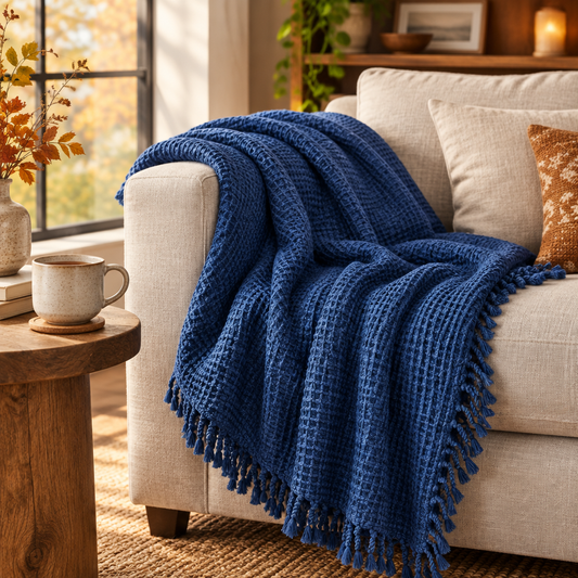 Navy Waffle Blanket Lifestyle