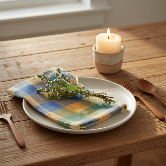 Wheatgrass Plaid Napkins Lifestyle